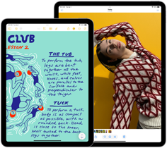 Egy 13 és egy 11 hüvelykes iPad Air egymás mellett, mutatva a Liquid Retina kijelzőt