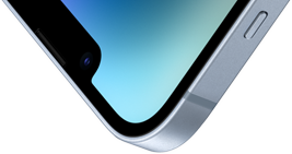 Ceramic Shield előlapú iPhone 14 bal felső sarka.